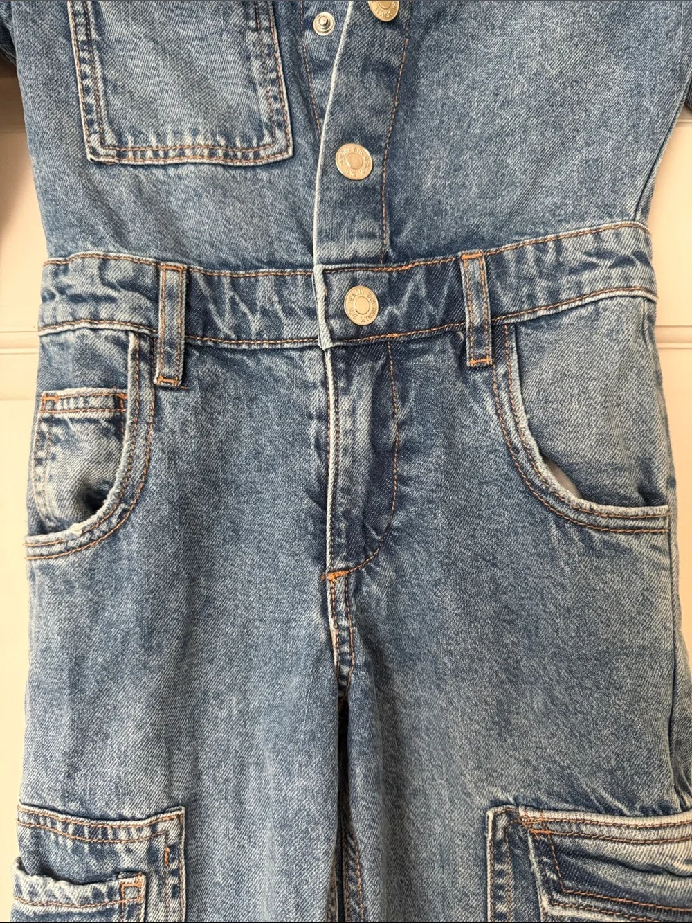 Zara Kids Light Blue Denim Jumpsuit with Cargo Pockets